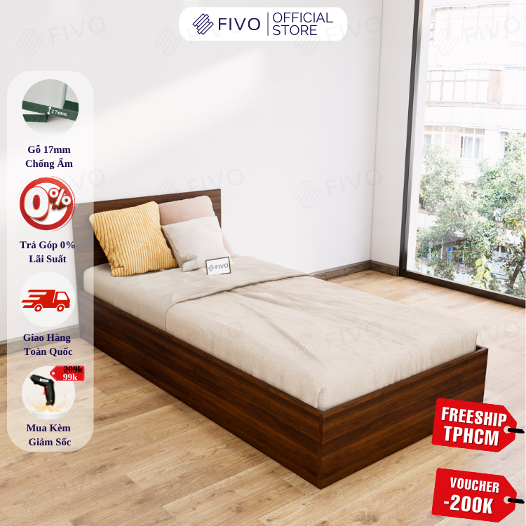 Giường Ngủ Gỗ FN01 FIVO, Đa Dạng Kích Thước & Màu Sắc, Freeship + Free lắp đặt