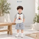  Đồ bộ bé trai BiBi Kids áo thun gấu tay sọc quần đùi jean túi hộp 3 - 4 tuổi BB-C2G-C83TH 