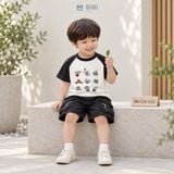  Đồ bộ bé trai BiBi Kids áo thun hình voi quần đùi đen hai túi 3 - 6 tuổi BB-C2V-C23 