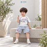  Đồ bộ bé trai BiBi Kids áo thun số 1685 quần đùi xanh họa tiết 1 - 6 tuổi BB-C39-C29Q 