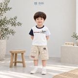  Đồ bộ bé trai BiBi Kids áo thun phối tay xanh quần đùi kem túi hộp 1 - 6 tuổi BB-C39G-C29M 