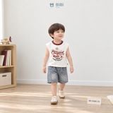  Đồ bộ bé trai BiBi Kids áo ba lỗ trắng cổ đỏ quần đùi jean xanh trơn 6 tháng - 3 tuổi BB-C40M-C70 
