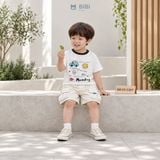  Đồ bộ bé trai BiBi Kids áo thun chấm màu Monday quần đùi trắng túi hộp 1 - 6 tuổi BB-C5-C20T 