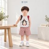  Đồ bộ bé trai BiBi Kids áo ba lỗ cánh cụt quần đùi sọc đỏ trắng 6 tháng - 5 tuổi BB-C54-C57 