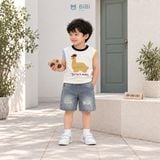  Đồ bộ bé trai BiBi Kids áo ba lỗ khủng long quần đùi jean rách 6 tháng - 5 tuổi BB-C60-C62 