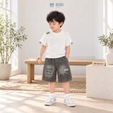  Đồ bộ bé trai BiBi Kids áo thun trắng chữ nổi quần đùi jean đen 1 - 6 tuổi BB-C80-C31 