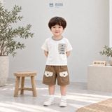  Đồ bộ bé trai BiBi Kids áo thun trắng túi ngực quần đùi nâu nắp kem 1 - 6 tuổi BB-C81-C26 