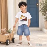  Đồ bộ bé trai BiBi Kids áo thun máy xúc cổ nâu quần đùi jean 1 - 6 tuổi C13 