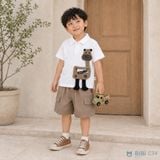 Đồ bộ bé trai BiBi Kids áo polo hươu cao cổ túi khóa kéo quần đùi nâu 9 tháng - 5 tuổi C34 