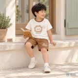  Đồ bộ bé trai BiBi Kids áo thun sư tử cổ nâu quần đùi nâu 6 tháng - 3 tuổi C37 