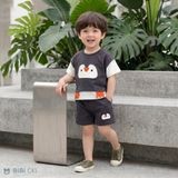  Đồ bộ bé trai BiBi Kids áo thun cánh cụt phối tay trắng quần đùi xám 6 tháng - 3 tuổi C41 