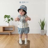  Đồ bộ bé trai BiBi Kids ba lỗ sọc dọc hình voi quần đùi xanh 6 tháng - 3 tuổi C42 