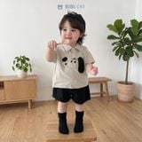  Đồ bộ bé trai BiBi Kids áo sơ mi hình chó tai nổi quần đùi đen 6 tháng - 3 tuổi C43 