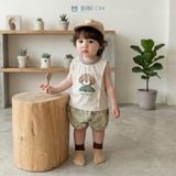  Đồ bộ bé trai BiBi Kids ba lỗ hình gấu quần đùi caro vàng 6 tháng - 3 tuổi C44 