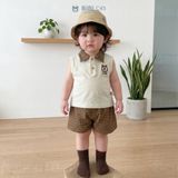  Đồ bộ bé trai BiBi Kids polo ba lỗ cổ caro nâu quần đùi caro 6 tháng - 3 tuổi C45 