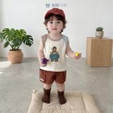 Đồ bộ bé trai BiBi Kids ba lỗ gấu nâu viền phối màu quần đùi nâu 6 tháng - 4 tuổi C47 