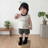  Đồ bộ bé trai BiBi Kids ba lỗ bốn con cừu quần đùi sọc đen 6 tháng - 3 tuổi C49 