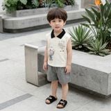  Đồ bộ bé trai BiBi Kids polo ba lỗ hình voi cổ đen quần đùi xám 6 tháng - 5 tuổi C58 