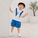  Đồ bộ bé trai BiBi Kids áo thun hình gấu quần đùi xanh túi hộp 1 - 6 tuổi C6 