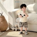  Đồ bộ bé trai BiBi Kids áo thun chó tai đen quần đùi caro 6 tháng - 3 tuổi C74 