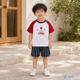  Đồ bộ bé trai BiBi Kids áo thun voi tay đỏ quần đùi sọc xanh 1 - 6 tuổi C77 