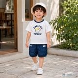  Đồ bộ bé trai BiBi Kids áo thun mặt cười quần đùi xanh bo gấu 1 - 6 tuổi C79 