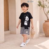  Đồ bộ bé trai BiBi Kids áo thun đen hình Mickey quần đùi sọc 1 - 6 tuổi C7 