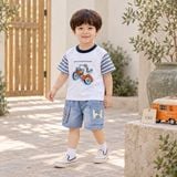  Đồ bộ bé trai BiBi Kids áo thun hình xe tay sọc quần đùi jean 1 - 6 tuổi C82 