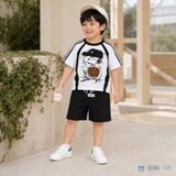  Đồ bộ bé trai BiBi Kids áo thun raglan chó đội mũ quần đùi đen 1 - 6 tuổi C8 
