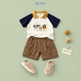  Đồ bộ bé trai BiBi Kids áo polo cổ vàng quần đùi nâu túi khóa kéo 3 - 6 tuổi BB-C1T-C27 