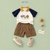 Đồ bộ bé trai BiBi Kids áo polo cổ vàng quần đùi nâu túi khóa kéo 3 - 6 tuổi BB-C1T-C27