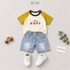 Đồ bộ bé trai BiBi Kids áo thun hoạt hình tay vàng quần đùi jean trơn 3 - 4 tuổi BB-C2HH-C83TR