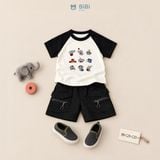  Đồ bộ bé trai BiBi Kids áo thun hình voi quần đùi đen hai túi 3 - 6 tuổi BB-C2V-C23 