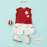  Đồ bộ bé trai BiBi Kids áo ba lỗ đỏ ngôi sao quần đùi trắng hai túi 1 - 6 tuổi BB-C39E-C22 