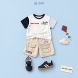  Đồ bộ bé trai BiBi Kids áo thun phối tay xanh quần đùi kem túi hộp 1 - 6 tuổi BB-C39G-C29M 