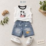  Đồ bộ bé trai BiBi Kids áo ba lỗ hình bò quần đùi jean cắm trại 9 tháng - 3 tuổi BB-C40C-C32 