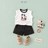  Đồ bộ bé trai BiBi Kids áo ba lỗ hình bò quần đùi đen trơn 6 tháng - 3 tuổi BB-C40C-C71 