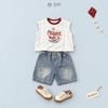  Đồ bộ bé trai BiBi Kids áo ba lỗ trắng cổ đỏ quần đùi jean xanh trơn 6 tháng - 3 tuổi BB-C40M-C70 