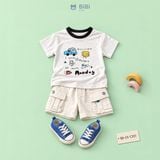  Đồ bộ bé trai BiBi Kids áo thun chấm màu Monday quần đùi trắng túi hộp 1 - 6 tuổi BB-C5-C20T 