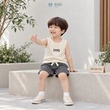  Đồ bộ bé trai BiBi Kids áo ba lỗ kem gân dọc quần đùi caro đen 6 tháng - 4 tuổi BB-C65-C63 