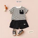  Đồ bộ bé trai BiBi Kids áo thun kẻ sọc quần đùi đen túi hộp 6 tháng - 4 tuổi BB-C68-C67 