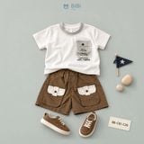  Đồ bộ bé trai BiBi Kids áo thun trắng túi ngực quần đùi nâu nắp kem 1 - 6 tuổi BB-C81-C26 