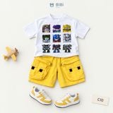  Đồ bộ bé trai BiBi Kids áo thun hình robot quần đùi vàng túi hộp 1 - 6 tuổi C10 