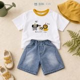  Đồ bộ bé trai BiBi Kids áo thun cổ vàng thú Zoo quần đùi jean 1 - 6 tuổi C15 