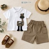  Đồ bộ bé trai BiBi Kids áo polo hươu cao cổ túi khóa kéo quần đùi nâu 9 tháng - 5 tuổi C34 
