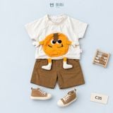  Đồ bộ bé trai BiBi Kids áo thun mặt cười vàng nổi quần đùi nâu 9 tháng - 5 tuổi C35 