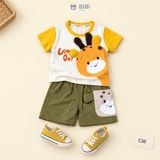 Đồ bộ bé trai BiBi Kids áo thun hươu cao cổ tai nổi quần đùi xanh 9 tháng - 5 tuổi C36 