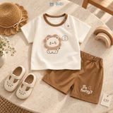  Đồ bộ bé trai BiBi Kids áo thun sư tử cổ nâu quần đùi nâu 6 tháng - 3 tuổi C37 