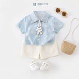  Đồ bộ bé trai BiBi Kids áo sơ mi xanh hình gấu quần đùi kem 6 tháng - 3 tuổi C38 