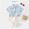 Đồ bộ bé trai BiBi Kids áo sơ mi xanh hình gấu quần đùi kem 6 tháng - 3 tuổi C38